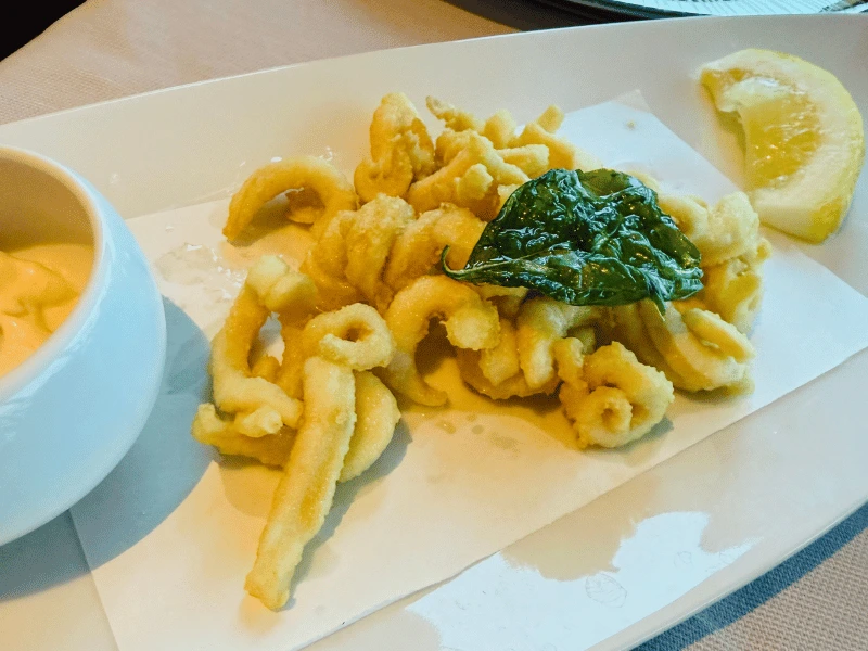 Crispy calamari starter served at Tuscan Steak speciality restaurant onboard Oceania Cruises' Sirena.