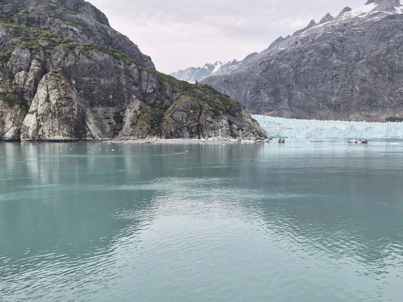 Glacier and mountains reflected in the waters of Glacier Bay, Alaska